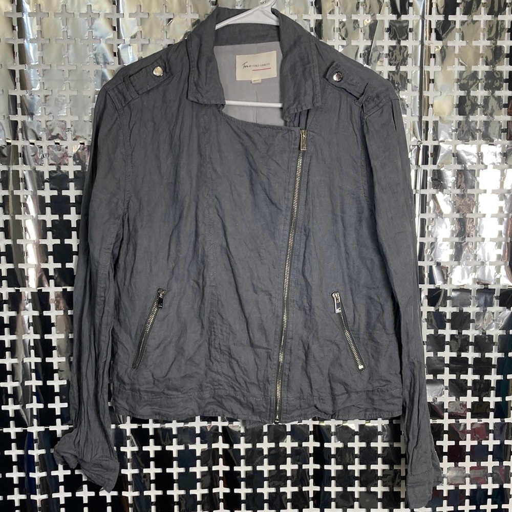 Two by Vince Camuto Washed Charcoal Asymmetrical Zip Jacket